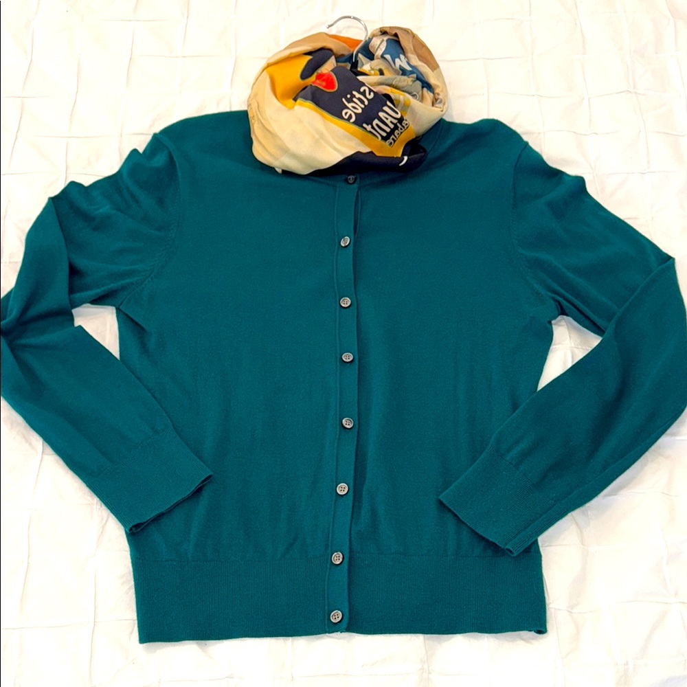 Ann Taylor Green/Teal Button-Up Cardigan Sweater